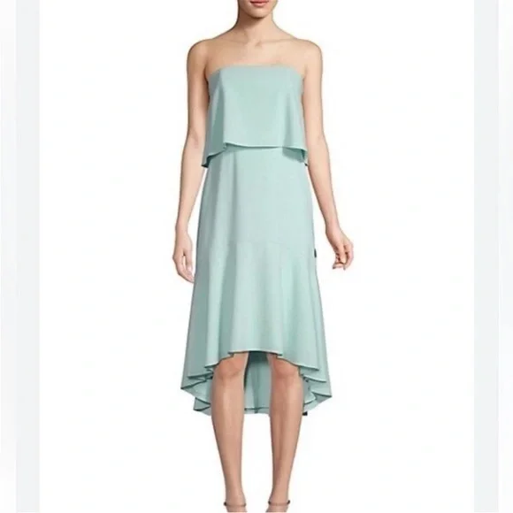 Halston Heritage Strapless Hi-lo Flounce Dress Green Sea foam NWT- Size 10